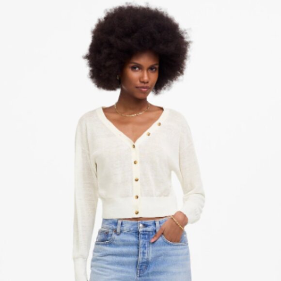 Madewell Linen-Blend Cropped Cardigan – Size L - Picture 1 of 9